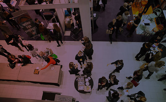 An overhead shot of a large group networking